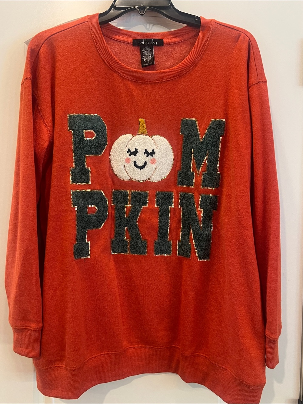 Sable Sky Orange Pumpkin Appliqué Crewneck Sweatshirt
